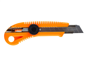 Segmented blade or snap-off blade utility knife isolated on white background. Construction knife.