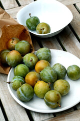 Green plums seasonal fruit