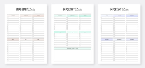 Yearly Important Dates Planner. Important Dates Tracker. 3 Set of Minimalist Planners. Printable Planner Bundle. Printable Planner Set.