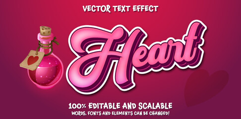 Pink Heart Potion editable text effect, 3d Game theme style font template 