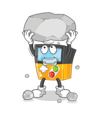 gameboy lifting rock cartoon character vector