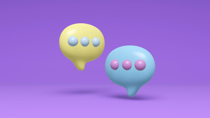 3D illustration speech bubble cartoon icon minimal style. chat bubbles concept of social media messages.