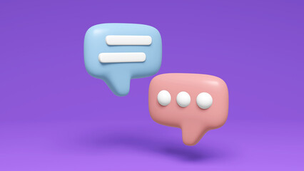 3D illustration speech bubble cartoon icon minimal style. chat bubbles concept of social media messages.