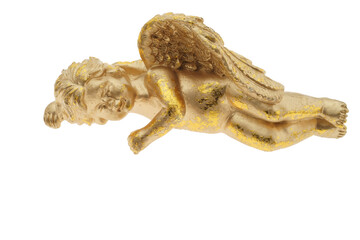 Christmas decoration sleeping gold angel  isolated on transparency photo png file 