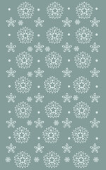 Falling snowflakes on blue background. Seamless pattern snowflake. Design texture winter season for prints. Handdrawn snowflakes. Repeat snow flakes. Snowflake in doodle style. Vector illustration