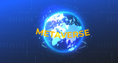 Naklejka premium Metaverse, virtual reality, augmented reality and blockchain technology. Metaverse digital world, smart futuristic interface, technology background, Vector Illustration