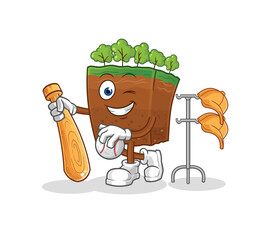 soil layers playing baseball mascot. cartoon vector
