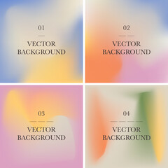Abstract multicolor background. Blurred vector gradient illustration. Set of 4 graphic element with soft pastel colors.