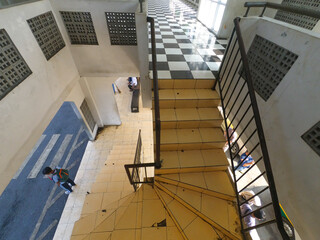 Photo of the staircase connecting the ground floor to the upper floor of a building in the town square of Cicalengka - Indonesia.