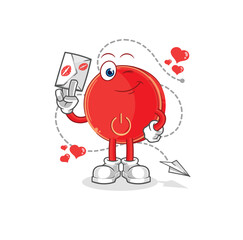 power button hold love letter illustration. character vector