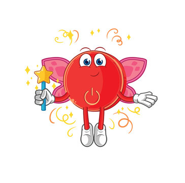 power button fairy with wings and stick. cartoon mascot vector