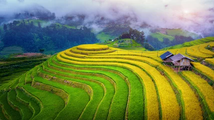 Papier Peint photo autocollant Mu Cang Chai Belles rizières en terrasses au point de vue de Mam xoi à Mu cang chai, Vietnam.