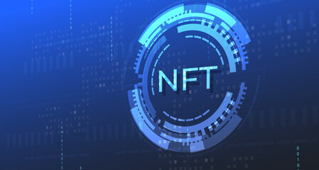 Concept of NFT ,non-fungible token with network vector on dark background. Vector illustration concept nft banner for website. Non-renewable token. Vector illustration.