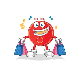 power button shoping mascot. cartoon vector