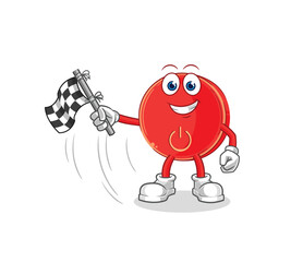 power button hold finish flag. cartoon mascot vector