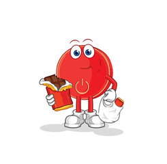 power button eat chocolate mascot. cartoon vector