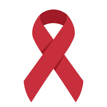 Red ribbon, symbol of fight against AIDS isolated on white background in flat style