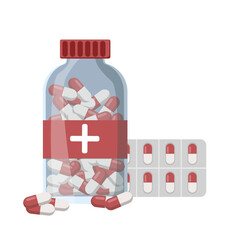 Jar with pills, capsules isolated on white background. flat style