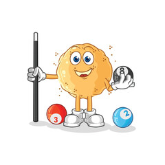 sand ball plays billiard character. cartoon mascot vector