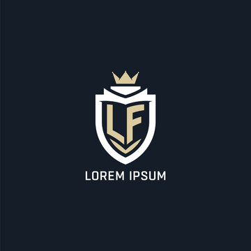 Initial letter LF shield and crown logo style, esport team logo design inspiration