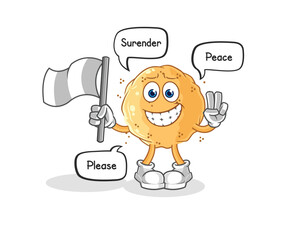 sand ball hold surrender flag mascot. cartoon vector