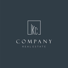 Initial letter KC logo for real estate company with square line style
