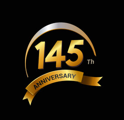 145 years golden with swoosh anniversary logo celebration