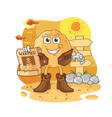 sand ball cowboy with wanted paper. cartoon mascot vector