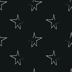 Doodle cosmic seamless pattern in childish style. Hand drawn abstract space stars. Black and white.