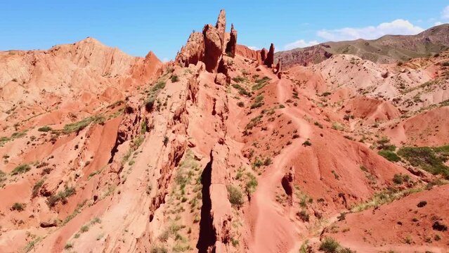 Fairy Tale Canyon unique for the varied and rich rocks. Destination for photography, families on vacation, and hikers. Skazka Canyon located outside Lake Issyk Kul near village of Tosor. Kyrgyzstan