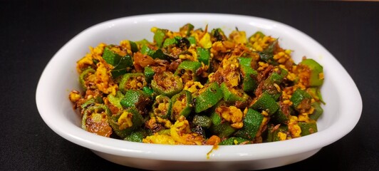Egg Bhindi Called Okra with Egg, Egg Bhindi a Tasty Dish in India, Egg Bhindi Fry