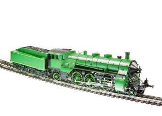 Isolated toy train with a steam engine locomotive