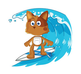 dog surfing character. cartoon mascot vector
