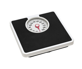Old bathroom weight scale isolated. 