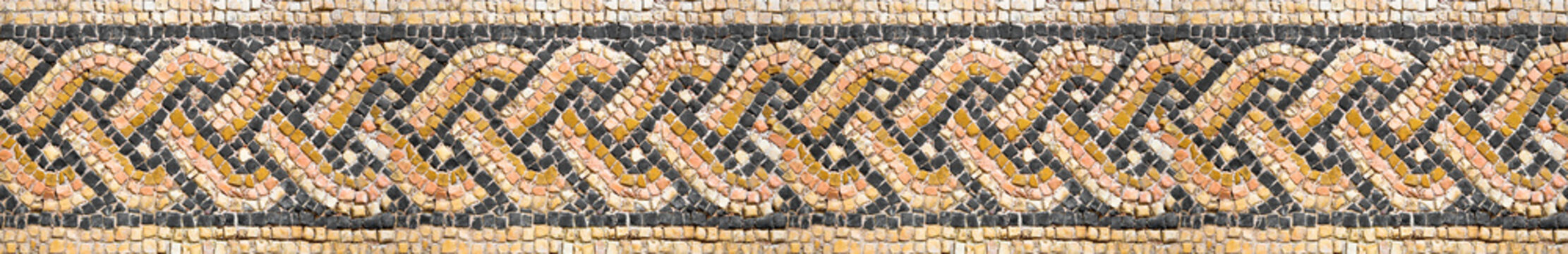 Italian roman mosaic with circular graphic made of small colored
