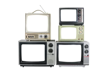 Stof per meter Five vintage televisions with cut out screens isolated. © trekandphoto
