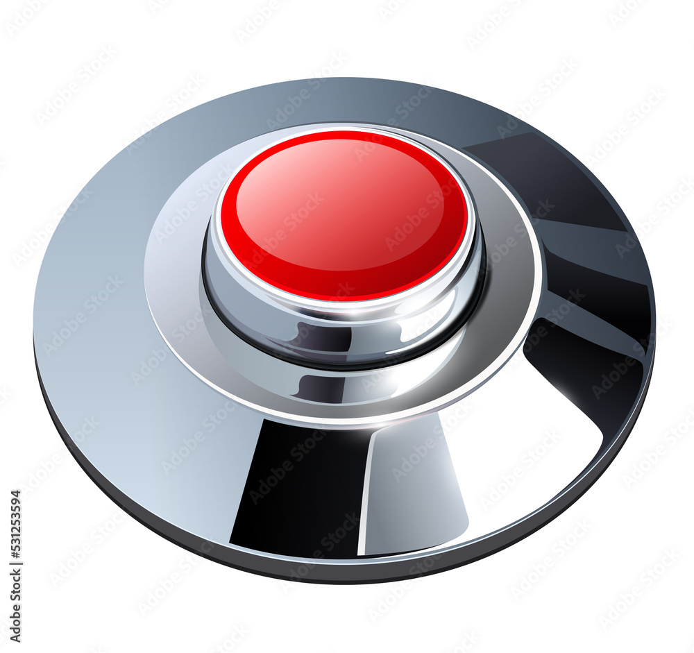 Poster Web button red with metallic, chrome elements, isolated.