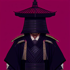 Japanese Bushido Samurai Art Icon. Character. Illustrated. Portrait.