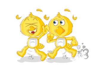 Fototapeta premium chick play chase cartoon. cartoon mascot vector