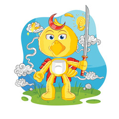 chick samurai cartoon. cartoon mascot vector