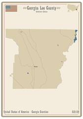 Map of an old playing card of Lee county in Georgia, USA.
