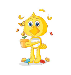 chick with a flower pot. character vector