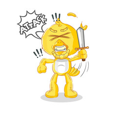 chick knights attack with sword. cartoon mascot vector