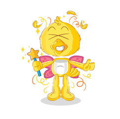 chick fairy with wings and stick. cartoon mascot vector