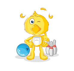chick play bowling illustration. character vector