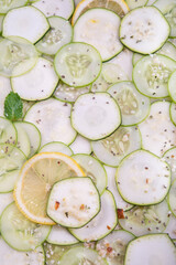 Top view of slices fresh cucumber