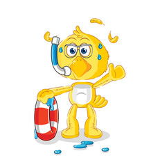 chick swimmer with buoy mascot. cartoon vector