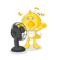 chick with the fan character. cartoon mascot vector