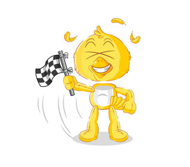 chick hold finish flag. cartoon mascot vector