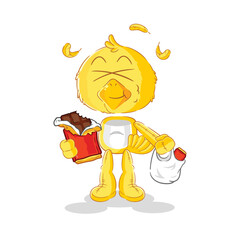 chick eat chocolate mascot. cartoon vector
